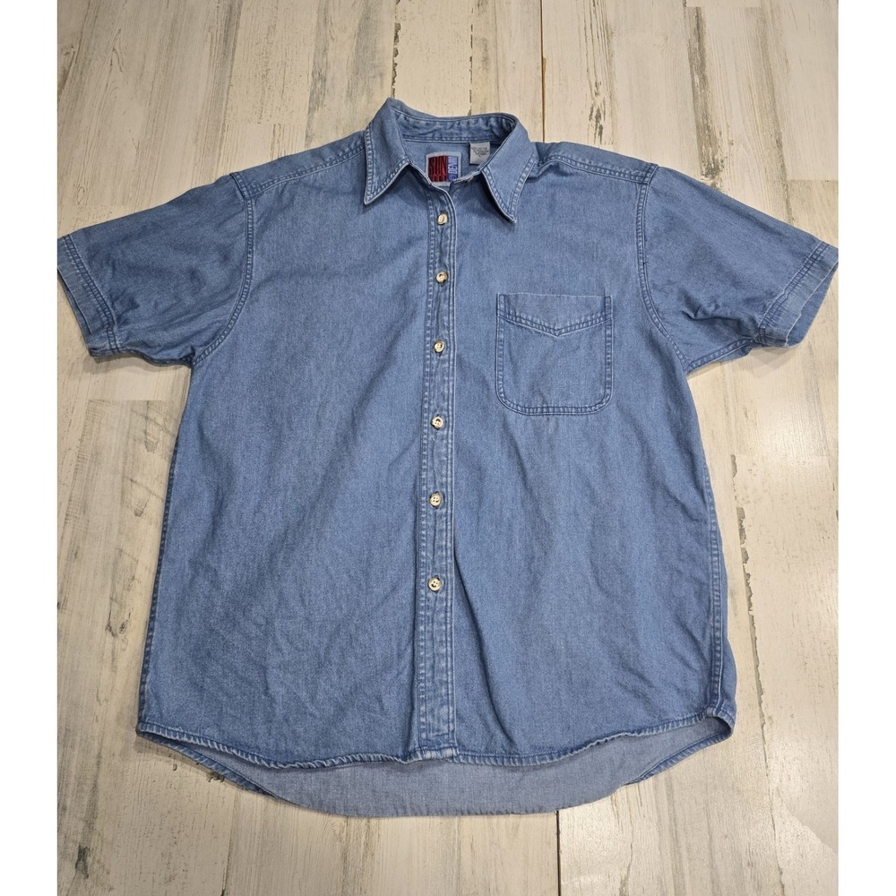 Sun Belt Denim Womens Large Blue Short Sleeve Button Down Shirt Cotton Vintage